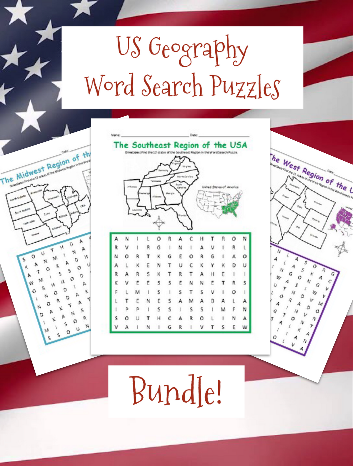 Regions of the USA Printable Map and Word Search Puzzle Activity Packet – museum guide PDF preview